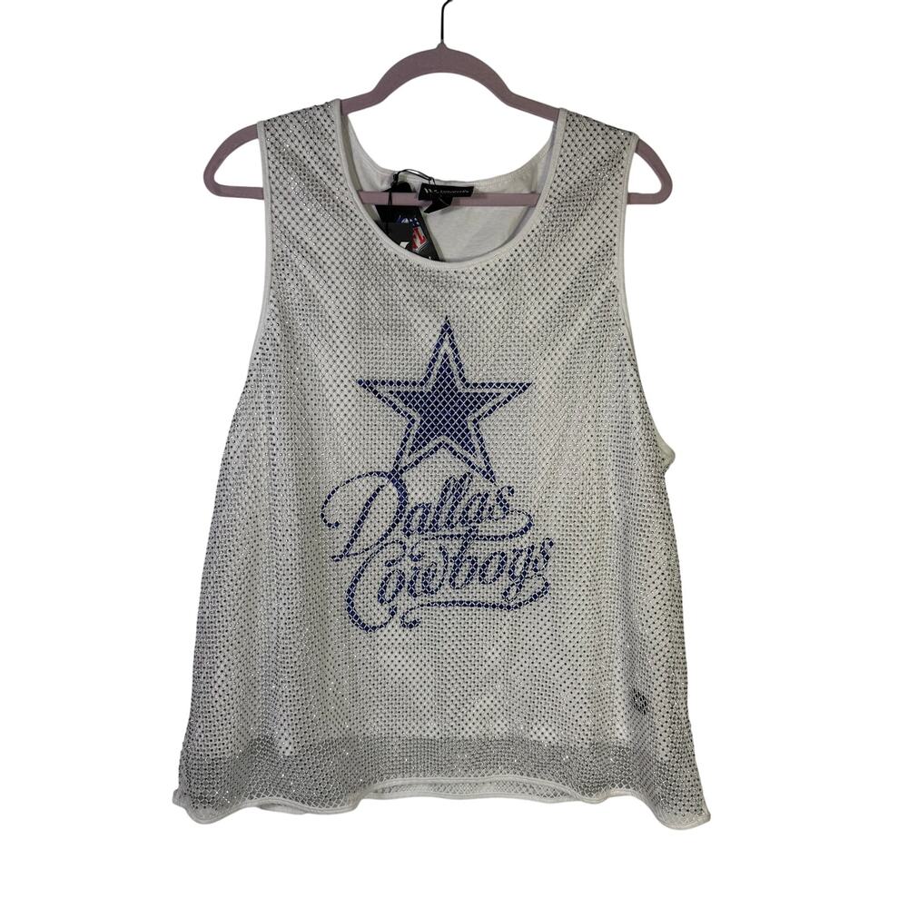 WEAR by Erin Andrews Dallas Cowboys Jeweled Mesh Tank White Women's 2XL NWT